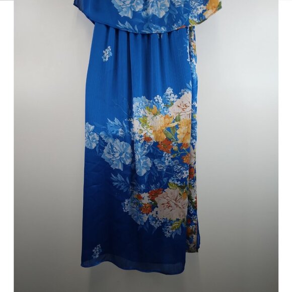 ZARA Cold shoulder Floral Blue Maxi Dress Lined Size L - Picture 10 of 14